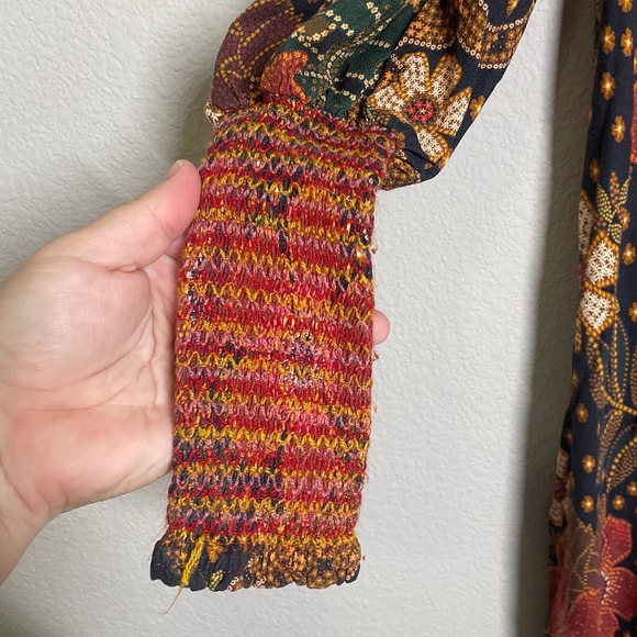 Farm Rio Medium Flowered Leopards Midi Dress Multicolored Mock Neck Long Sleeves - Picture 4 of 11